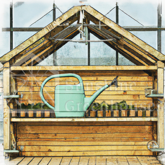 watering cans in the sunshine gardenhouse