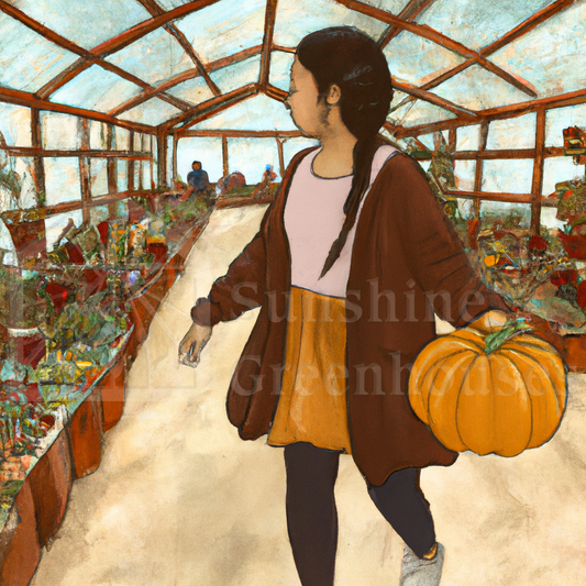 removing a pumpkin from the greenhouse