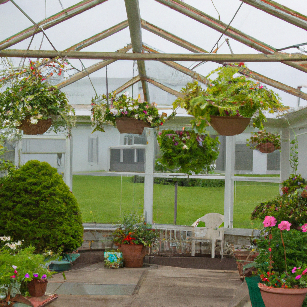 hanging baskets in the greenhouse